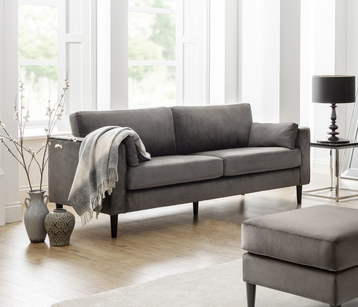 Hayward Velvet Grand 3 Seater Sofa - Grey By Julian Bowen